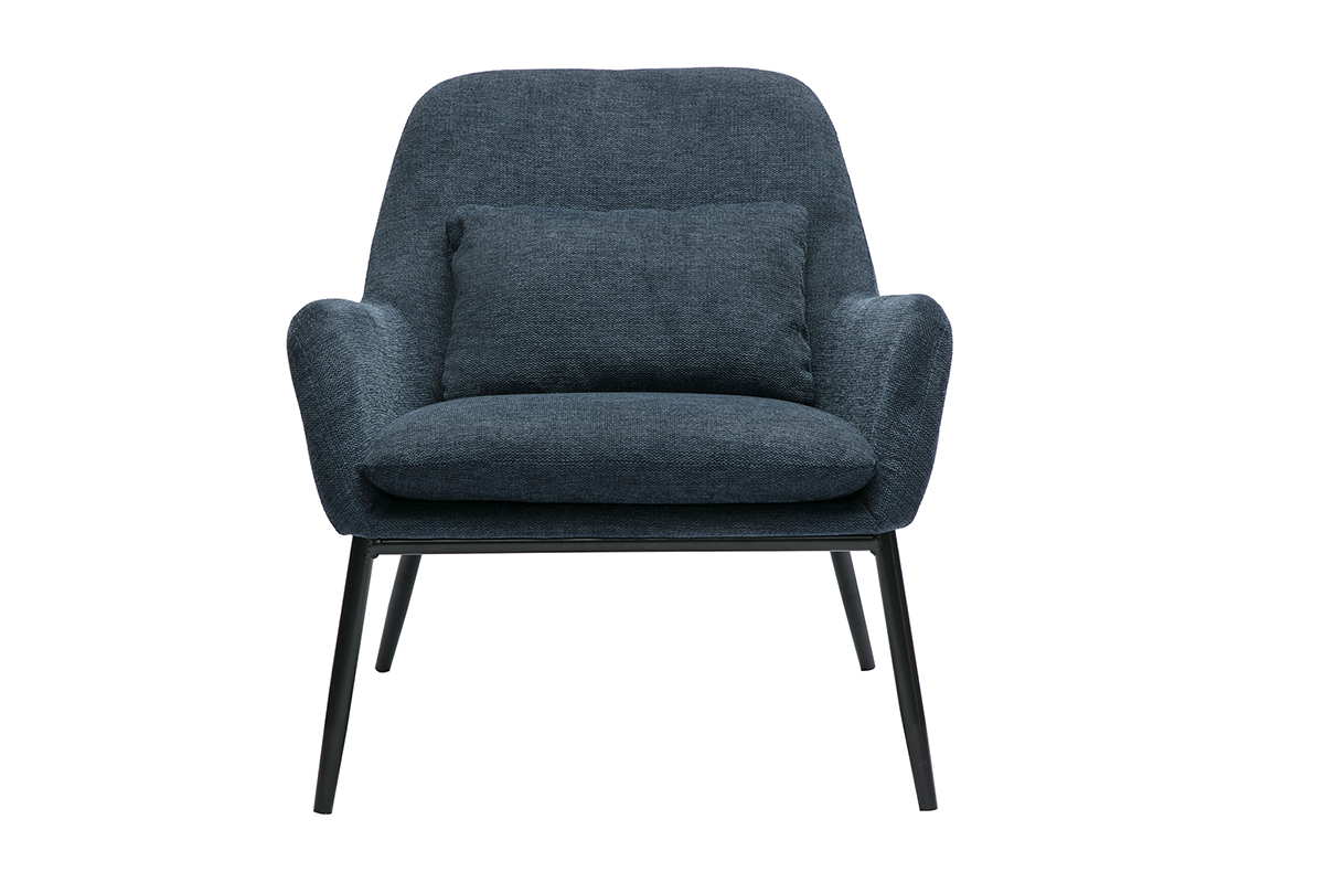 Fauteuil design en tissu effet velours textur bleu fonc et mtal noir MAXINE