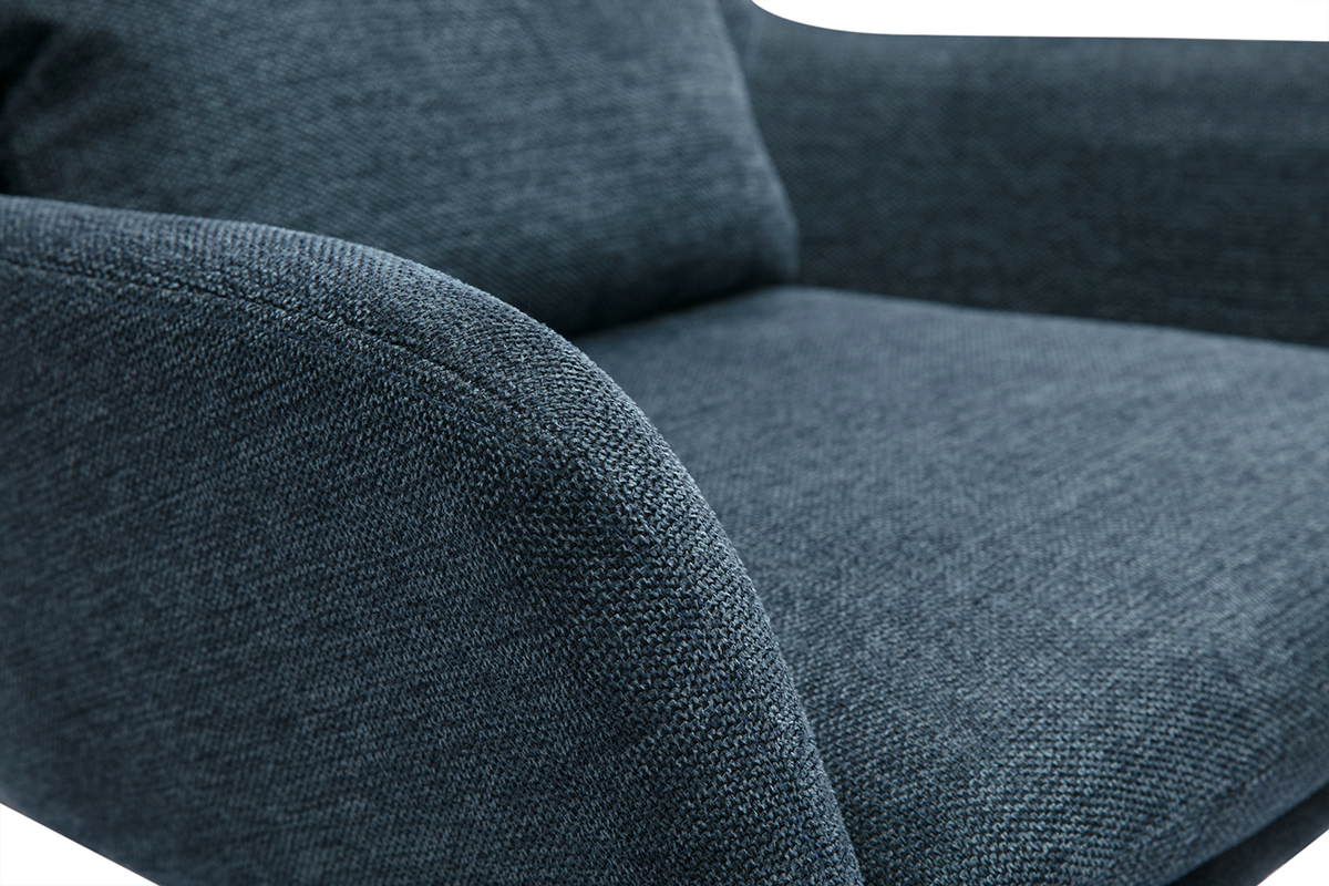 Fauteuil design en tissu effet velours textur bleu fonc et mtal noir MAXINE