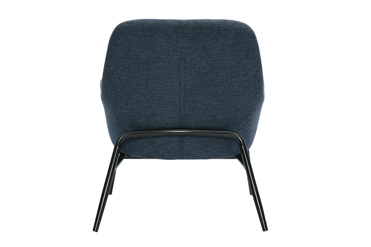 Fauteuil design en tissu effet velours textur bleu fonc et mtal noir MAXINE