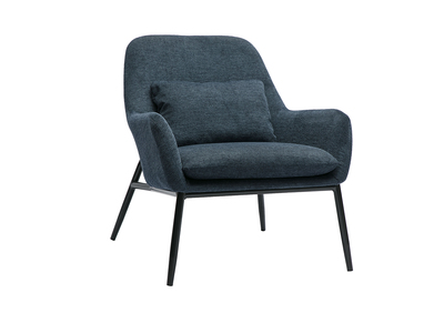 Fauteuil design en tissu effet velours texturé bleu foncé et métal noir MAXINE