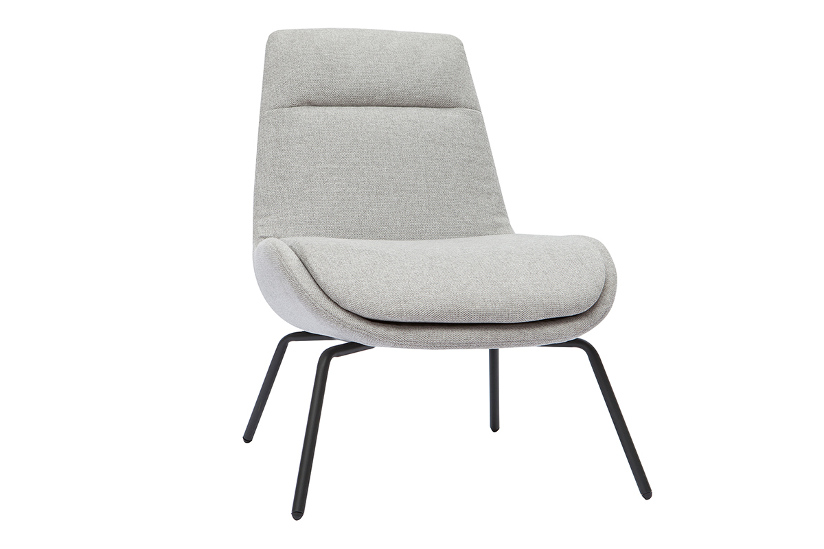 Fauteuil design en tissu effet velours textur gris clair et mtal noir GILLY