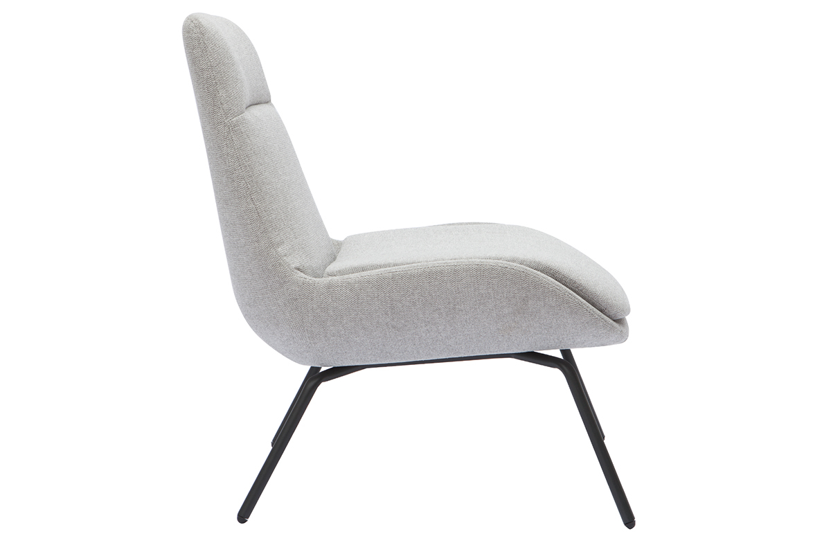 Fauteuil design en tissu effet velours textur gris clair et mtal noir GILLY
