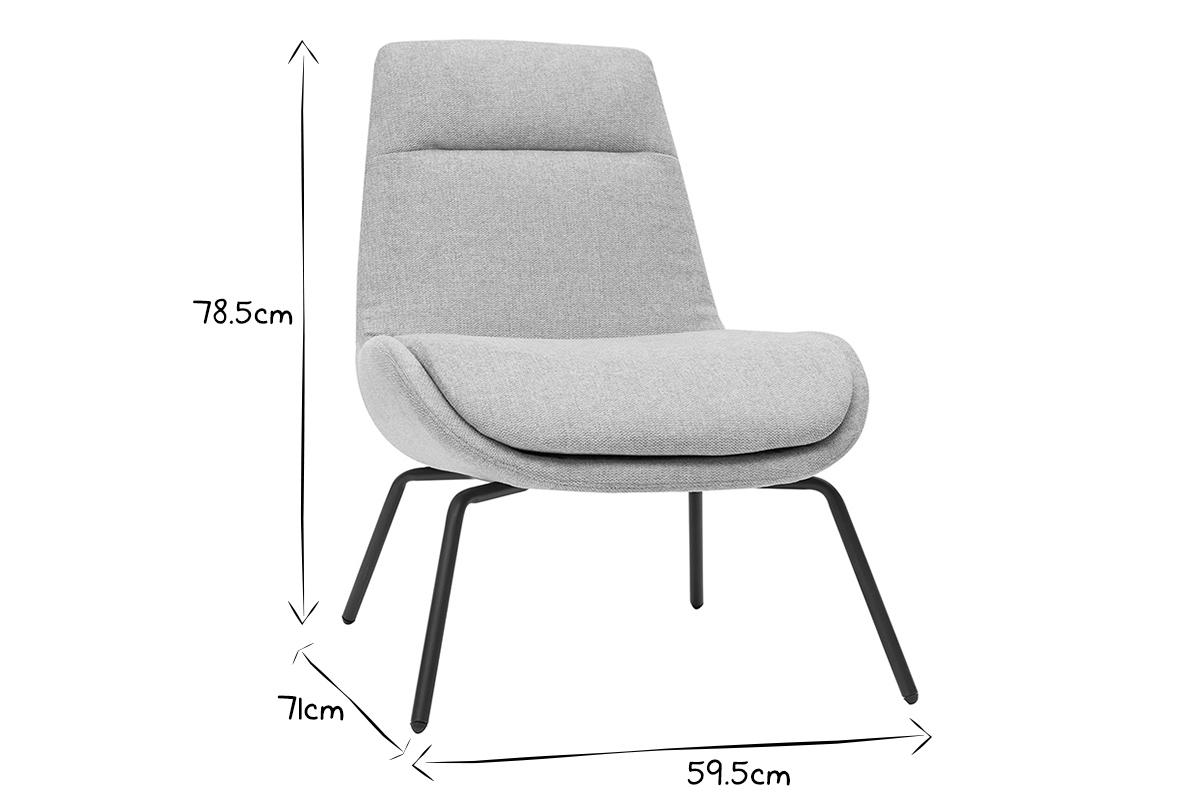 Fauteuil design en tissu effet velours textur gris clair et mtal noir GILLY