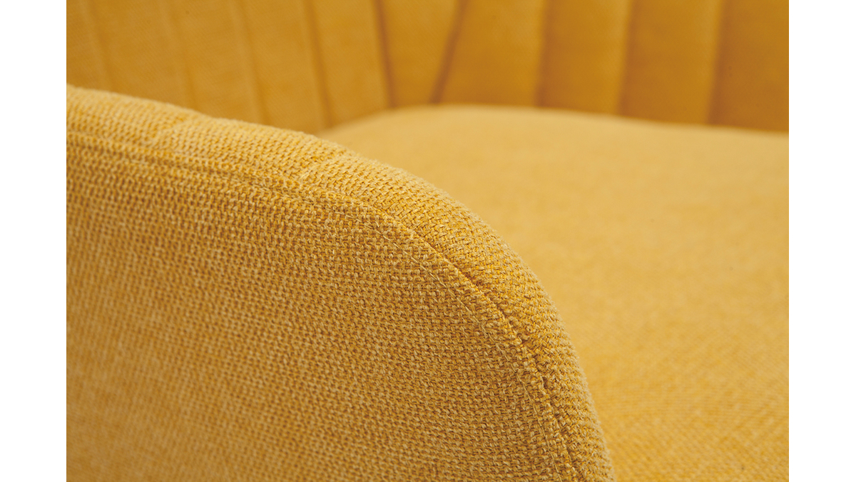 Fauteuil design en tissu effet velours textur jaune moutarde et mtal noir GASTON