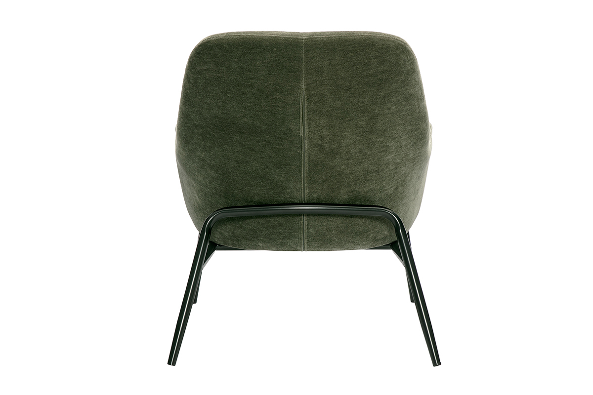 Fauteuil design en tissu effet velours vert kaki et mtal noir MAXINE