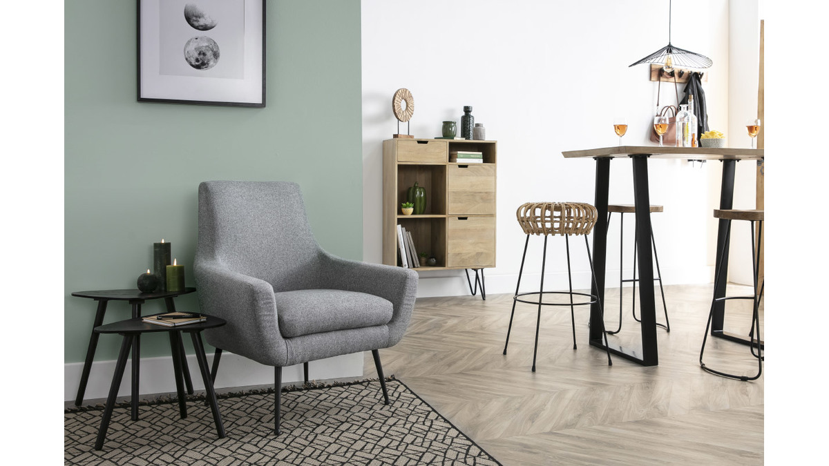 Fauteuil design en tissu gris clair et mtal noir MONTANA