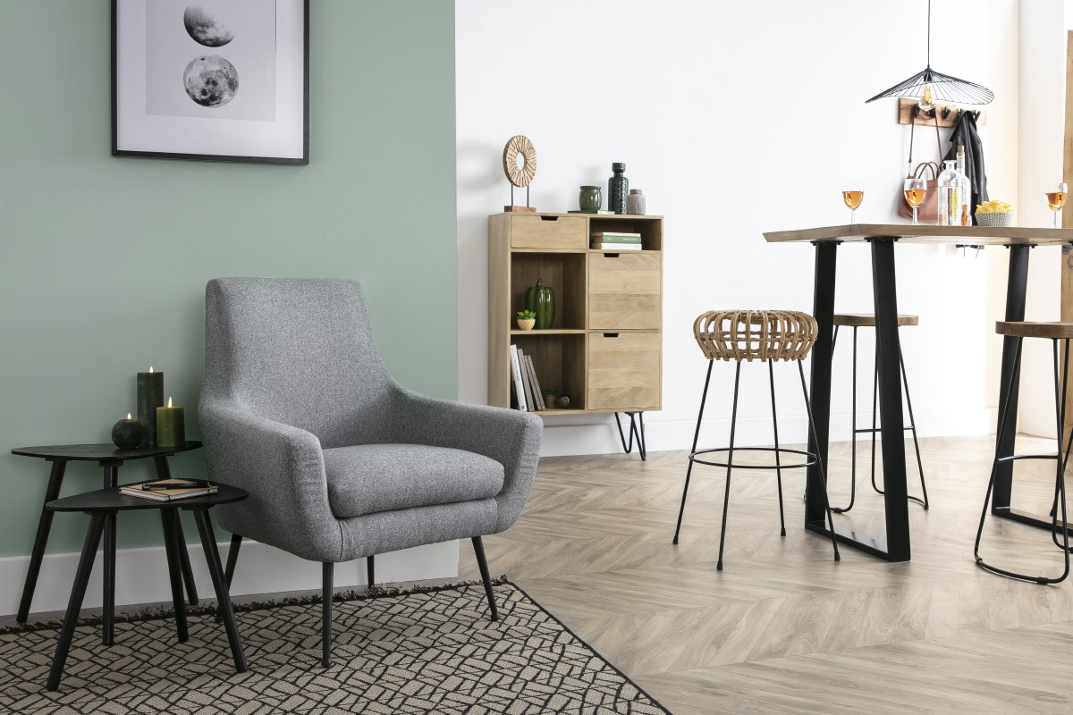 Fauteuil design en tissu gris clair et mtal noir MONTANA