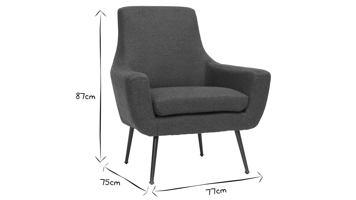 Fauteuil design en tissu gris clair et mtal noir MONTANA