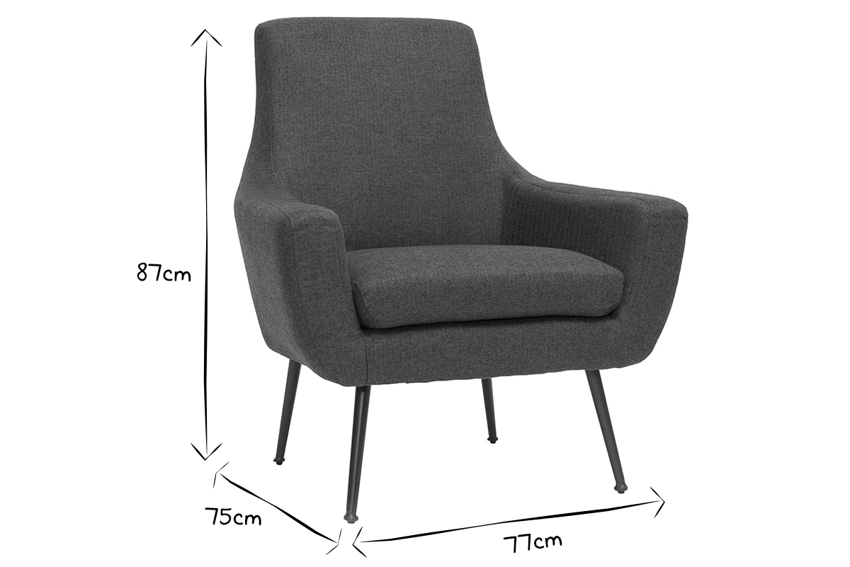 Fauteuil design en tissu gris clair et mtal noir MONTANA