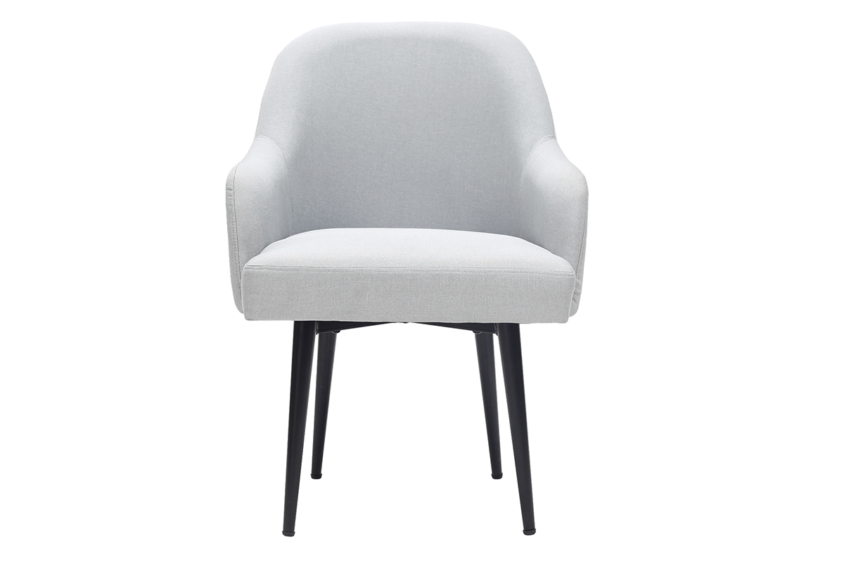 Fauteuil design en tissu gris clair et pieds m�tal noir AMON