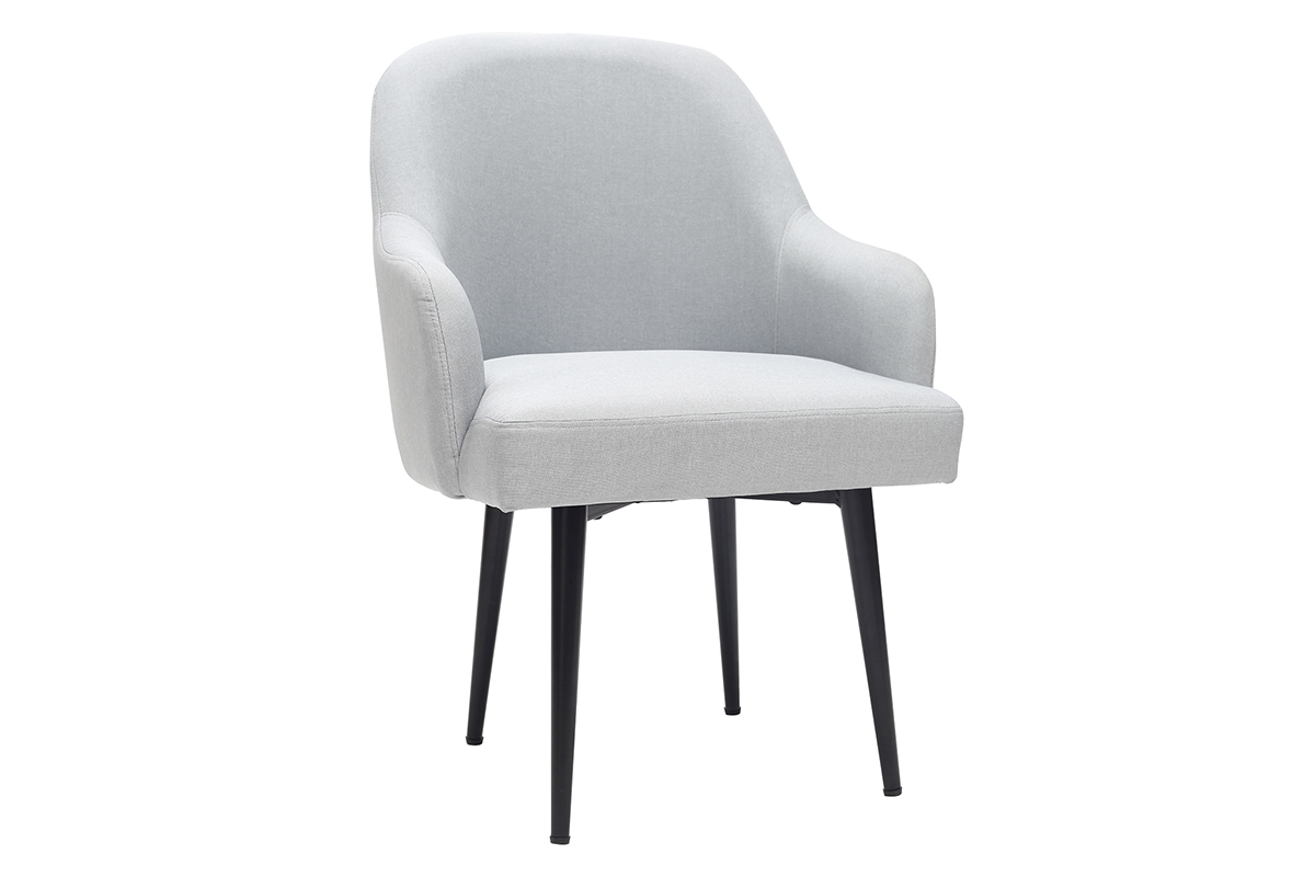 Fauteuil design en tissu gris clair et pieds m�tal noir AMON