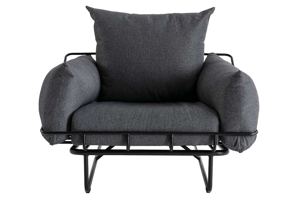 Fauteuil design en tissu gris et m�tal KORB