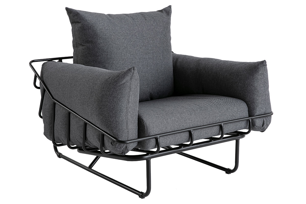 Fauteuil design en tissu gris et m�tal KORB