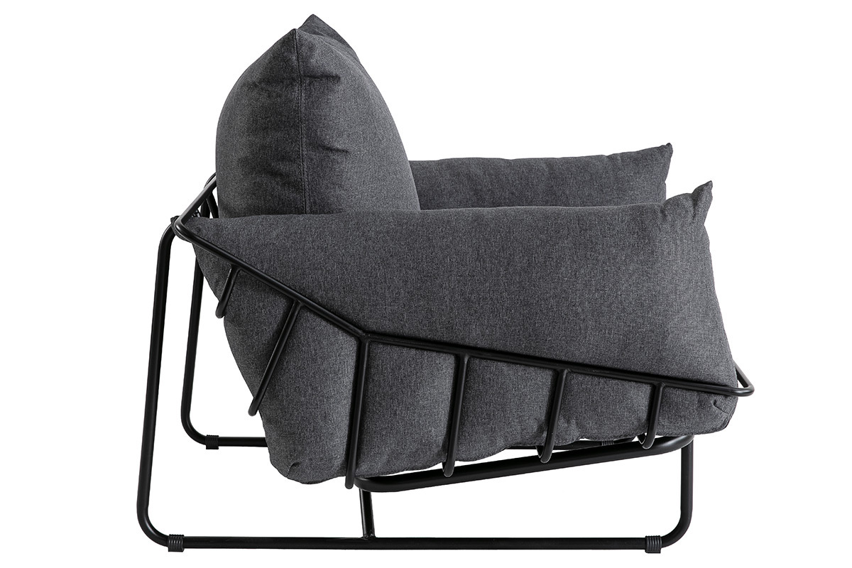 Fauteuil design en tissu gris et m�tal KORB