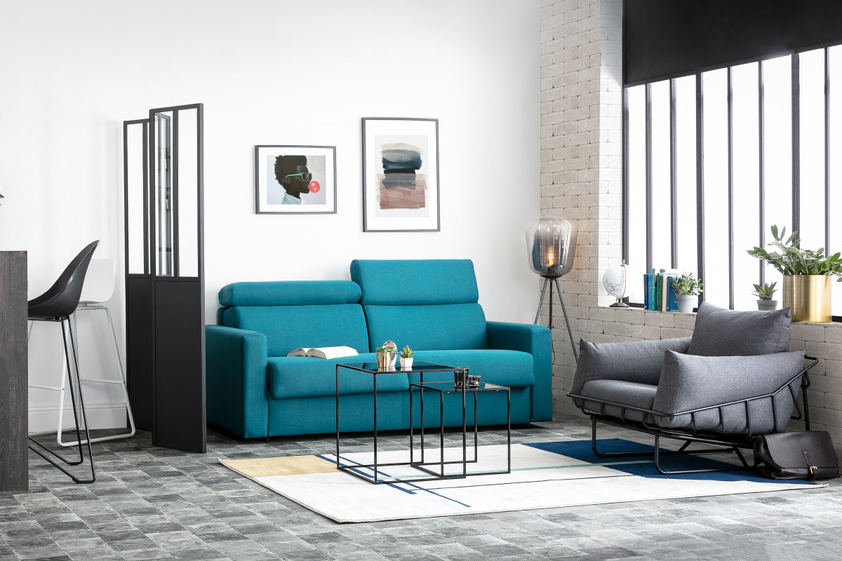 Fauteuil design en tissu gris et m�tal KORB