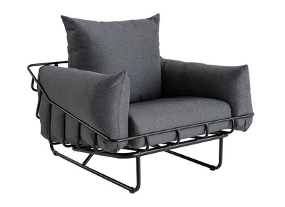 Fauteuil design en tissu gris et m&eacute;tal KORB