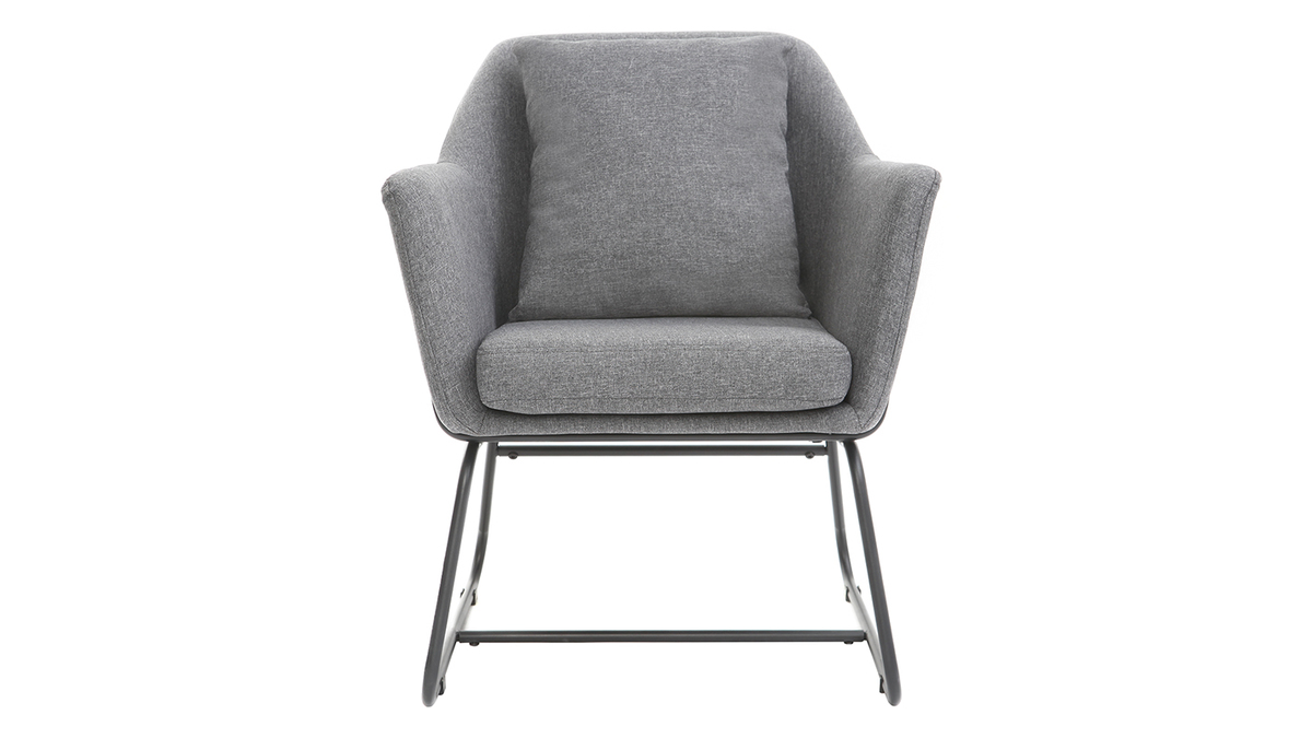 Fauteuil design en tissu gris fonc et mtal noir MONROE