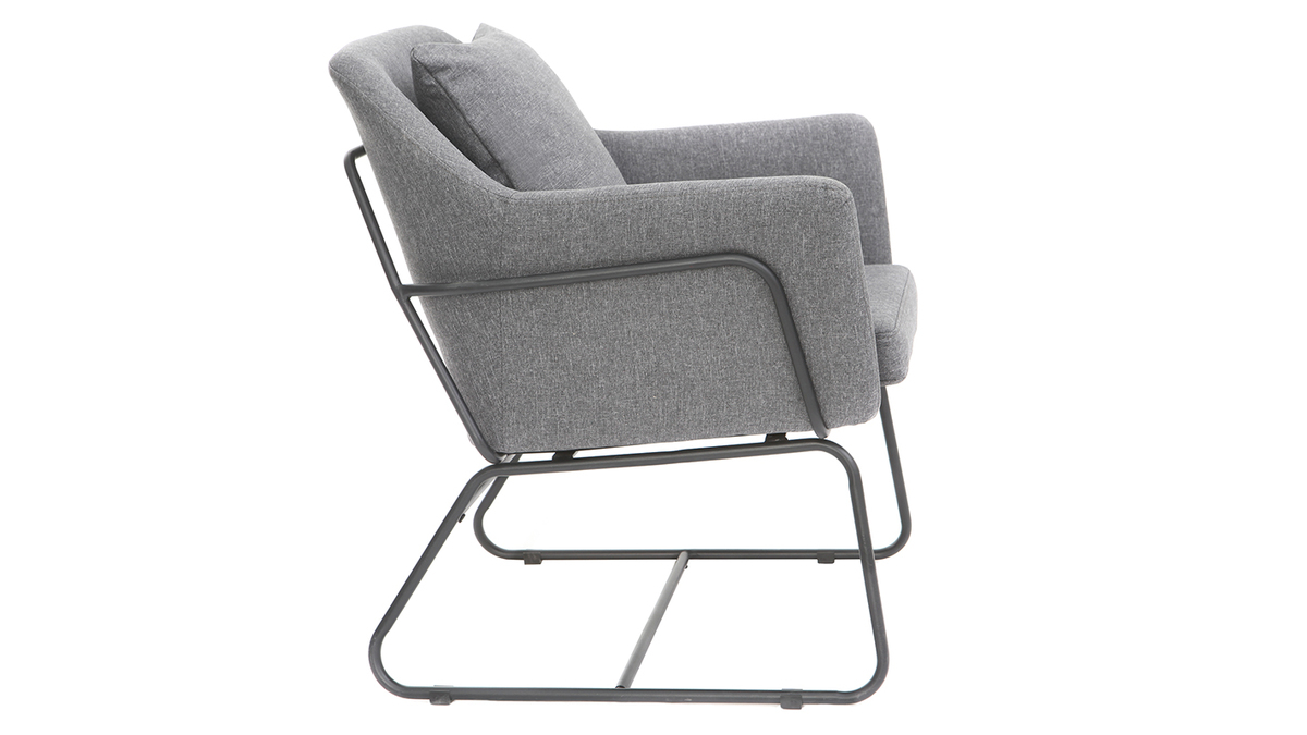 Fauteuil design en tissu gris fonc et mtal noir MONROE