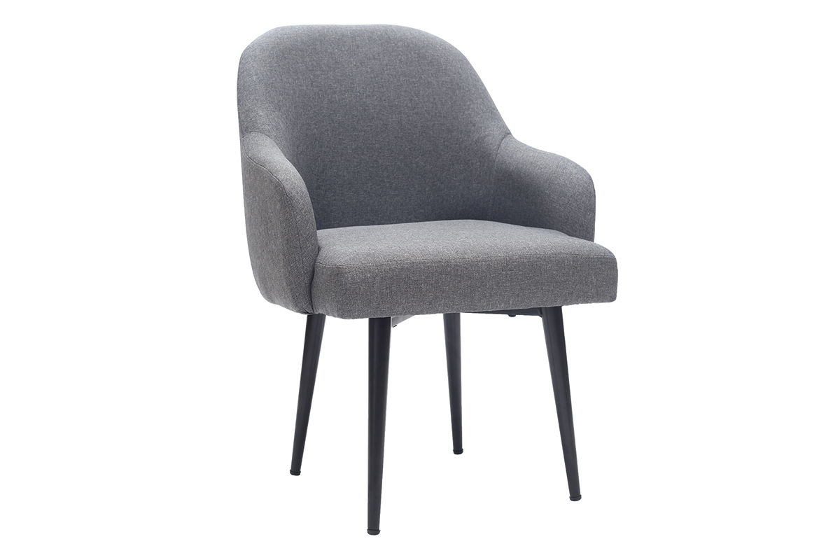 Fauteuil design en tissu gris fonc� et pieds m�tal noir AMON