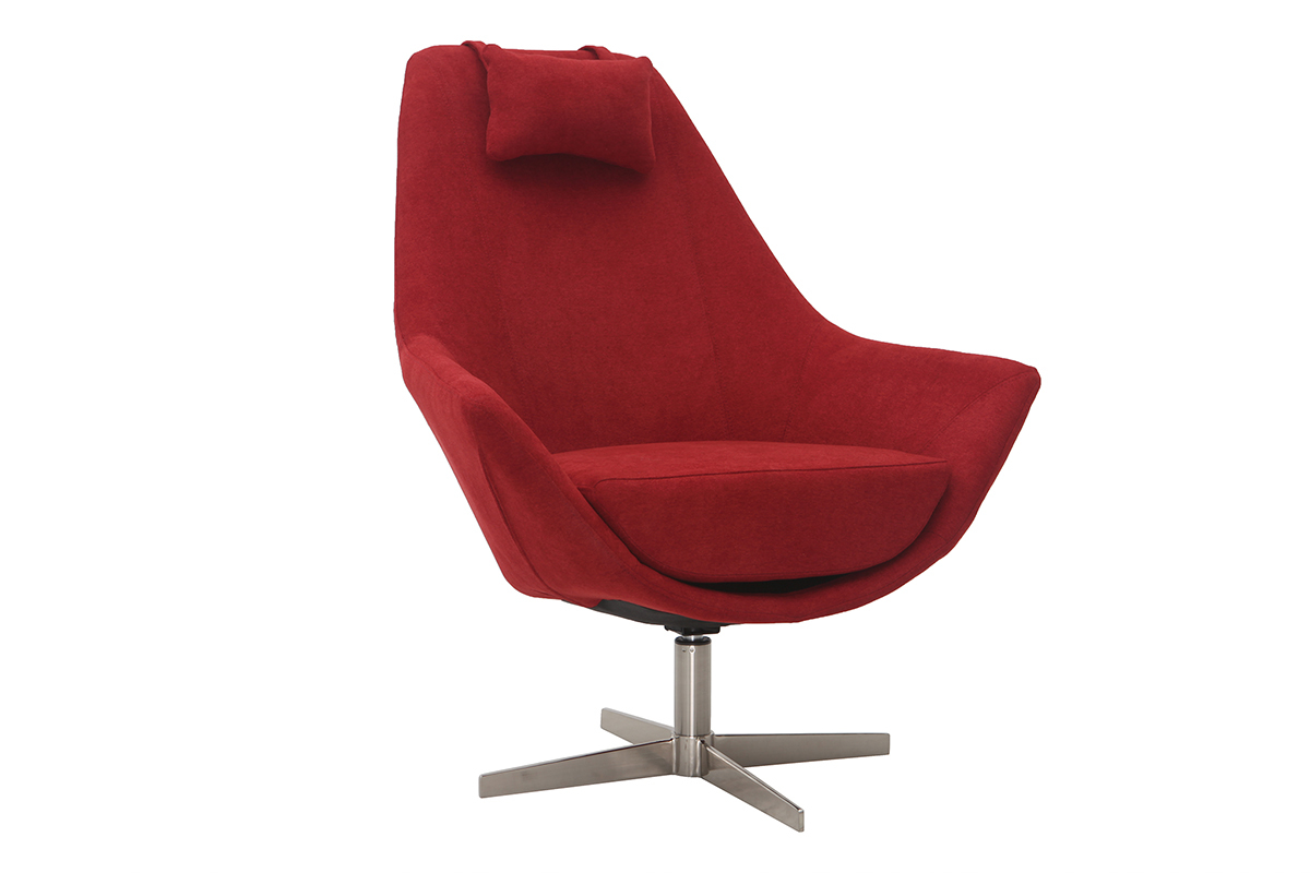 Fauteuil design en tissu rouge et pied m�tal AMADEO