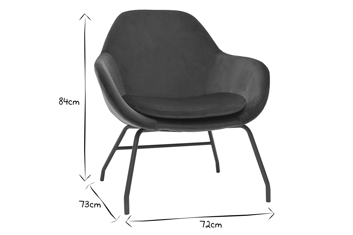 Fauteuil design en tissu velours bleu ptrole et mtal noir MAYNE