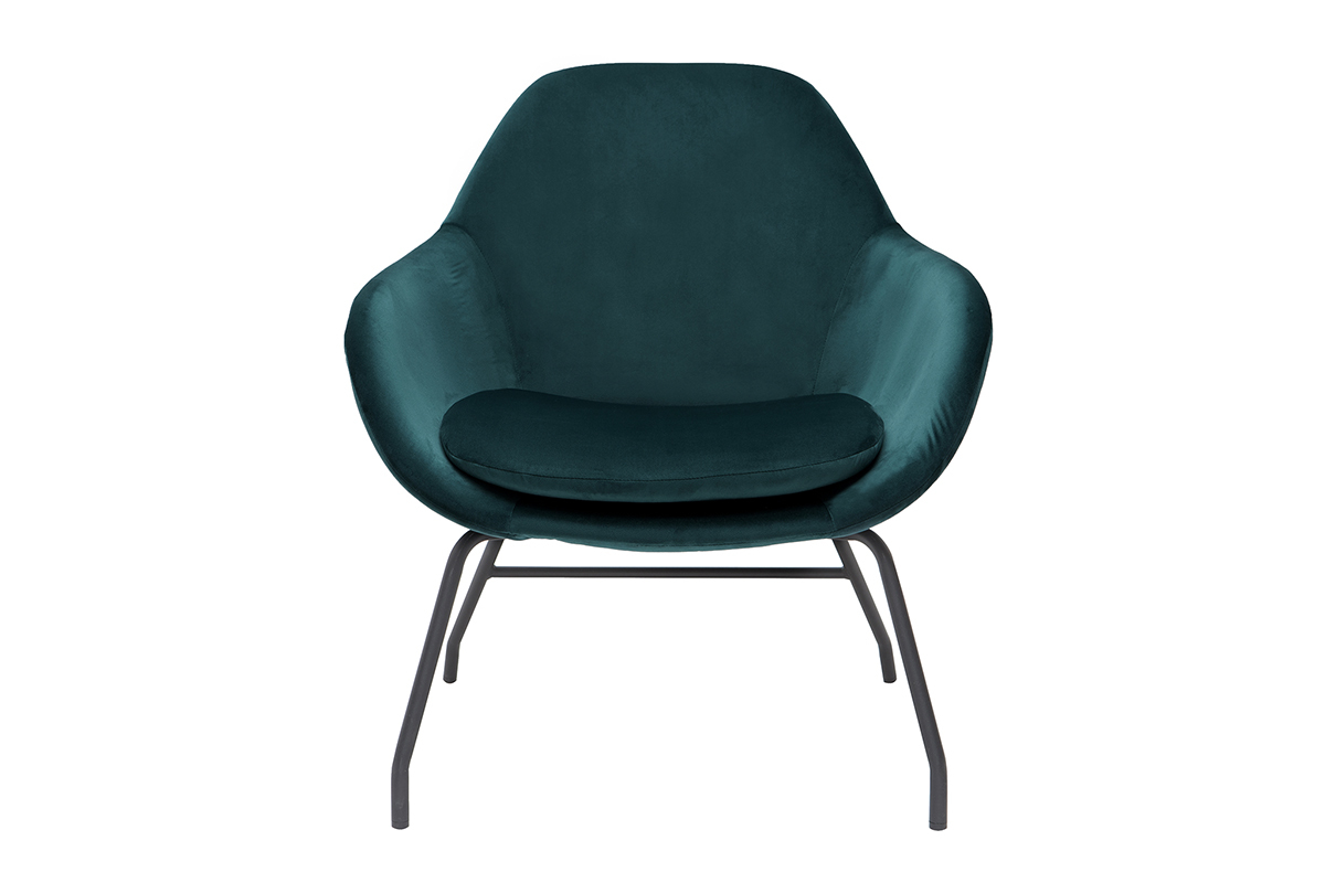 Fauteuil design en tissu velours bleu ptrole et mtal noir MAYNE