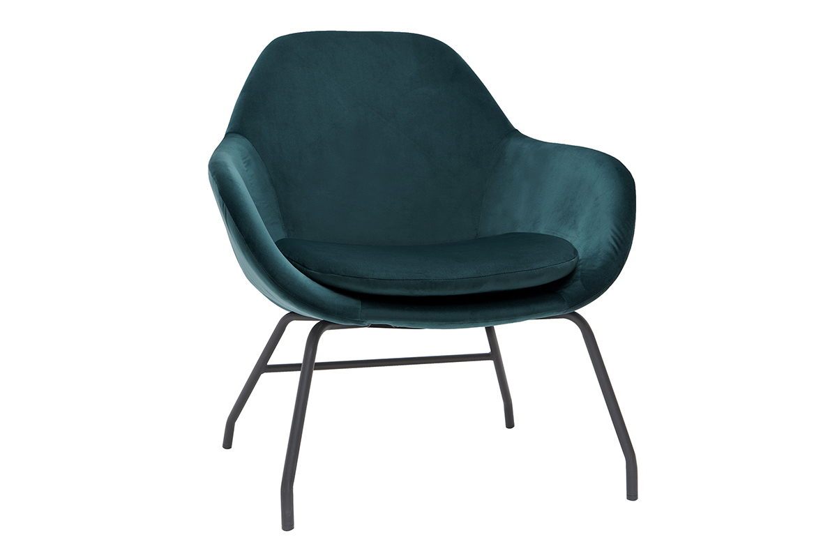 Fauteuil design en tissu velours bleu ptrole et mtal noir MAYNE
