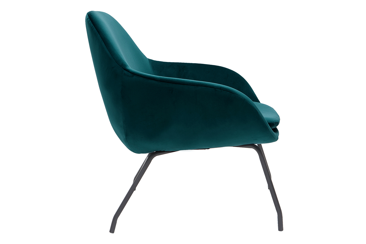 Fauteuil design en tissu velours bleu ptrole et mtal noir MAYNE