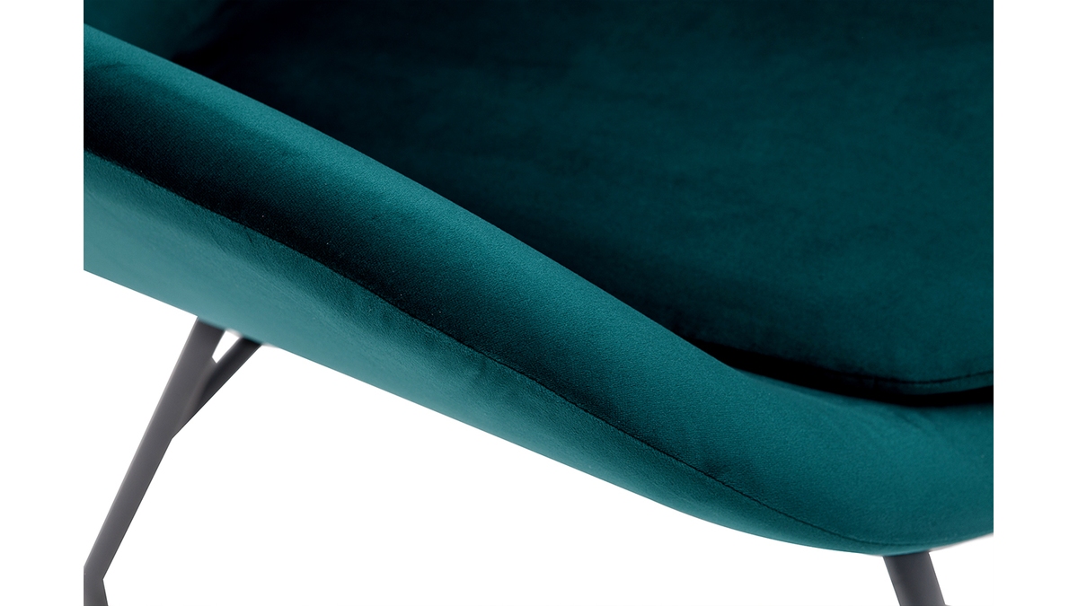 Fauteuil design en tissu velours bleu ptrole et mtal noir MAYNE