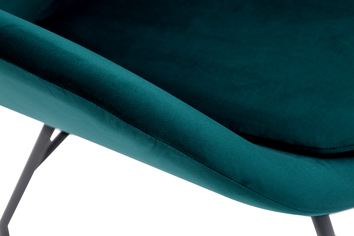 Fauteuil design en tissu velours bleu ptrole et mtal noir MAYNE
