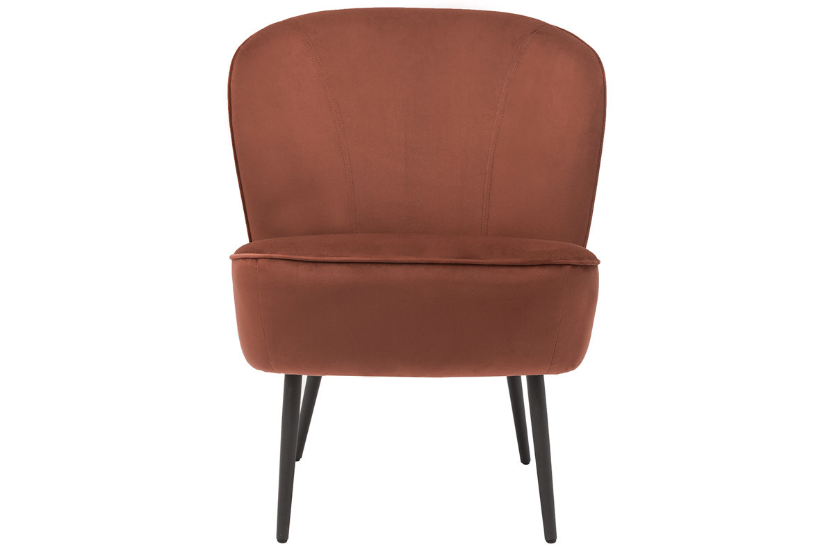 Fauteuil design en tissu velours rouge tomette et mtal noir AMANITA