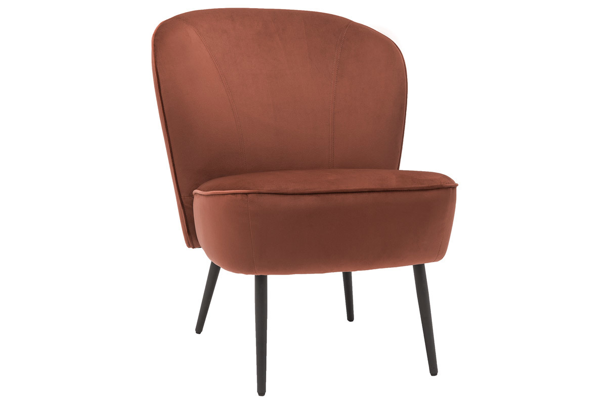Fauteuil design en tissu velours rouge tomette et mtal noir AMANITA
