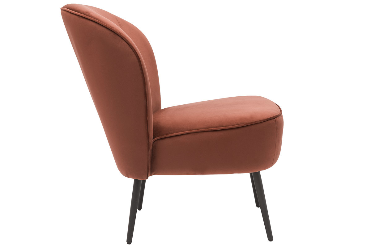 Fauteuil design en tissu velours rouge tomette et mtal noir AMANITA