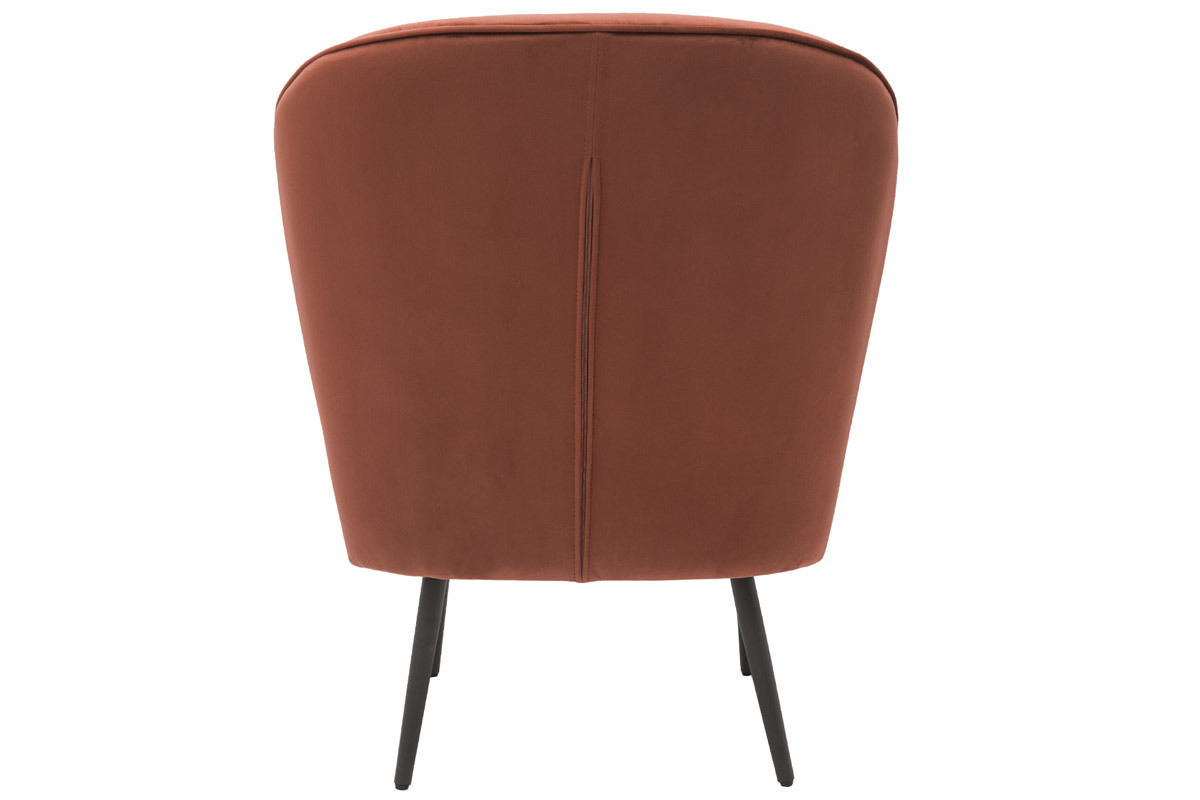 Fauteuil design en tissu velours rouge tomette et mtal noir AMANITA
