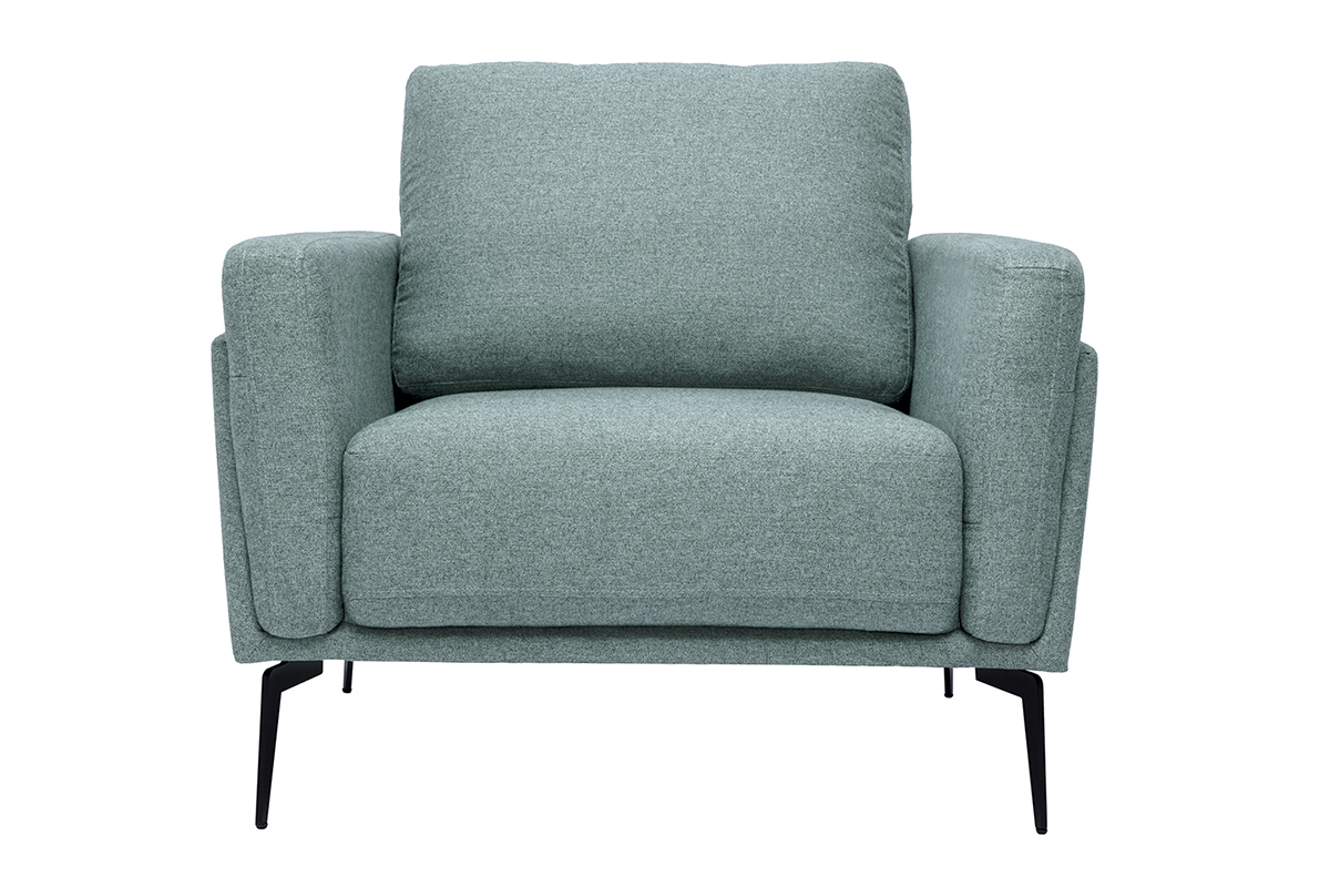 Fauteuil design en tissu vert de gris et mtal noir MOSCO
