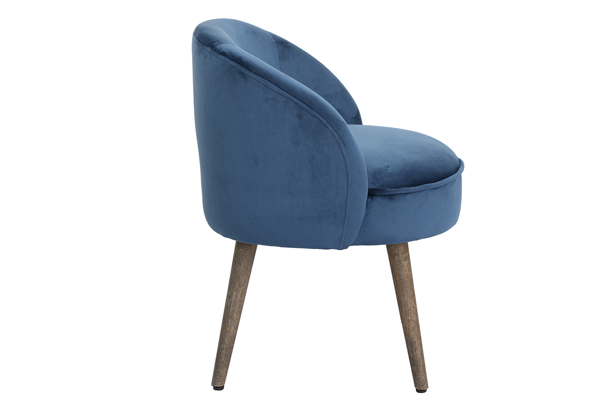 Fauteuil design en velours bleu et pieds bois UTA