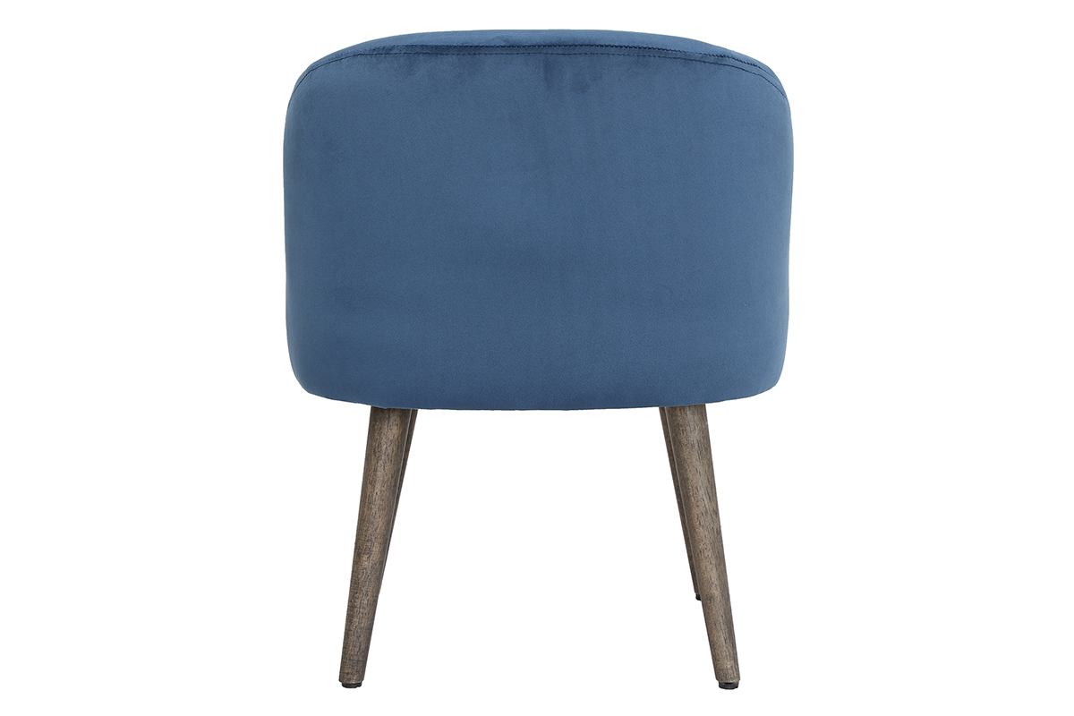 Fauteuil design en velours bleu et pieds bois UTA