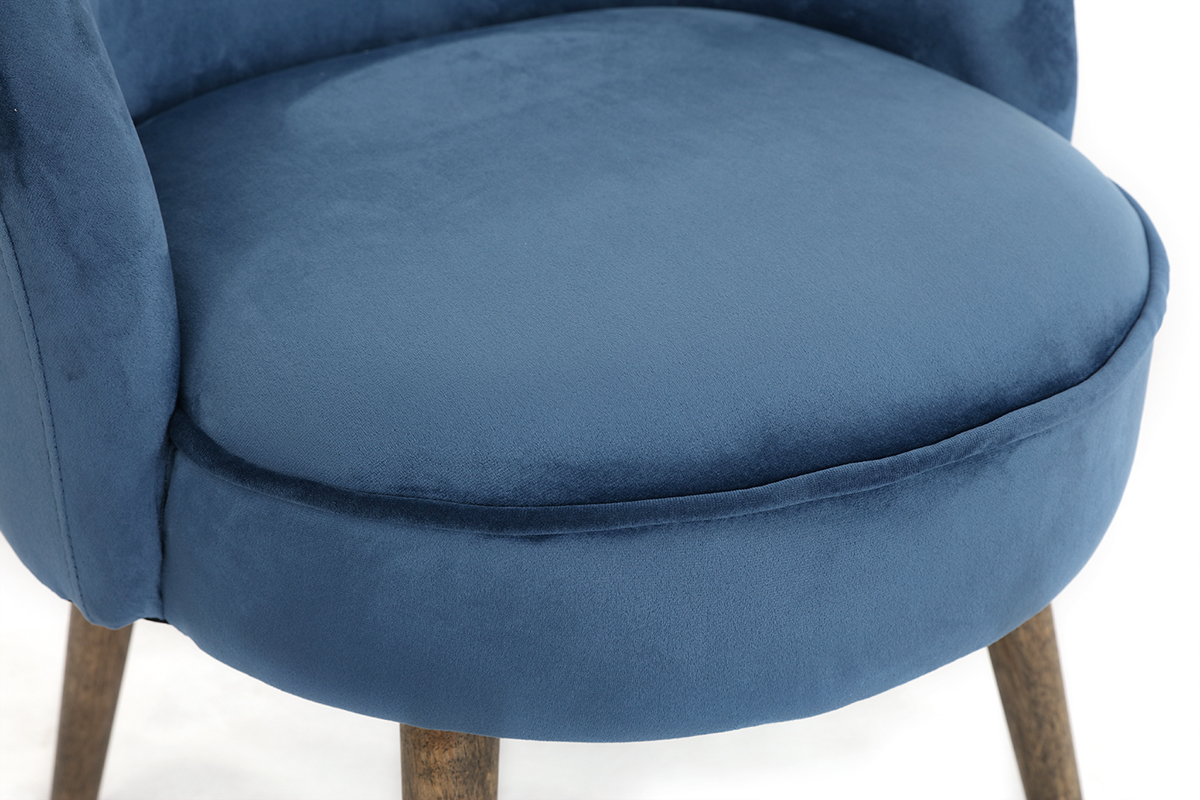 Fauteuil design en velours bleu et pieds bois UTA