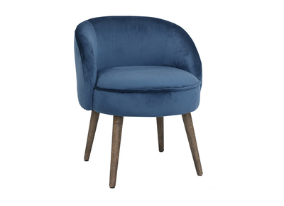 Fauteuil design en velours bleu et pieds bois UTA