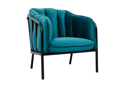 Fauteuil design en velours bleu p&eacute;trole MALONE