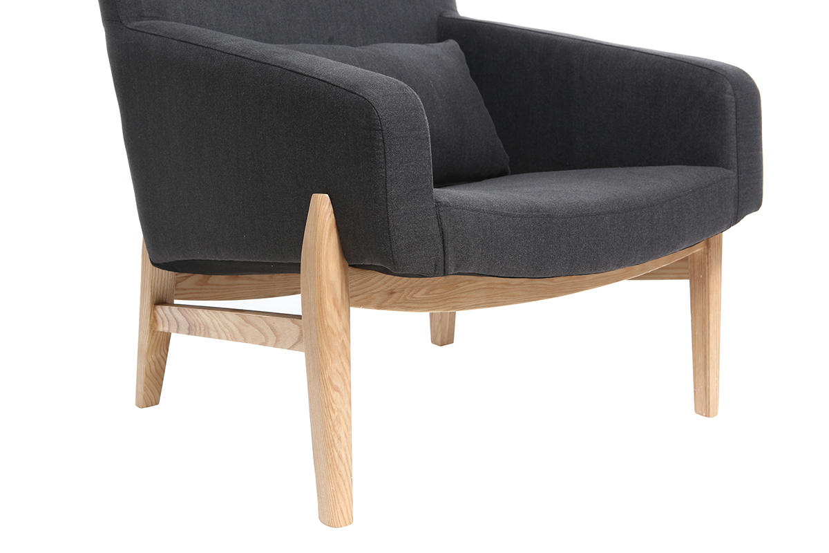 Fauteuil design gris anthracite pieds bois KYOTO