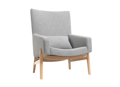 Fauteuil design gris pieds bois KYOTO