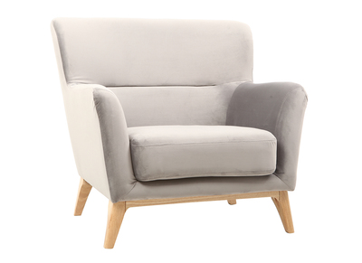 Fauteuil design gris velours pieds en bois MARKUS