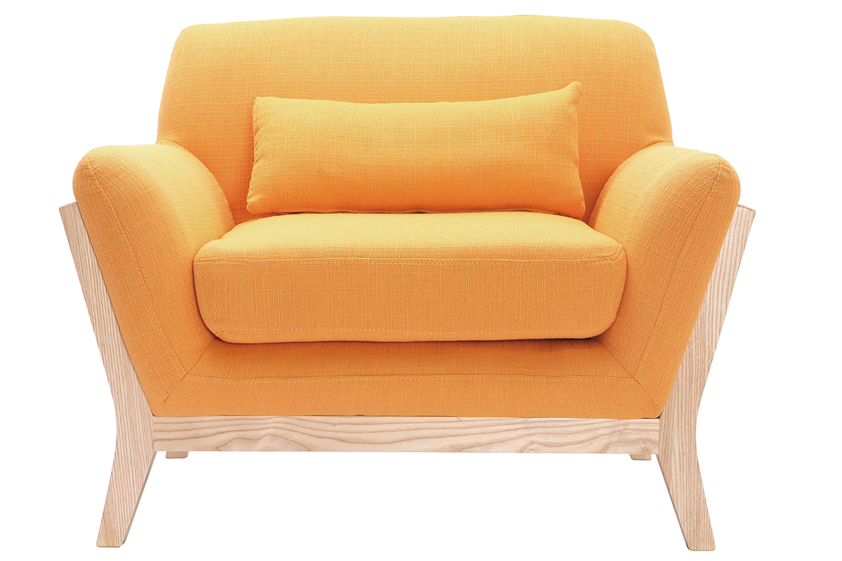 Fauteuil design jaune pieds bois YOKO