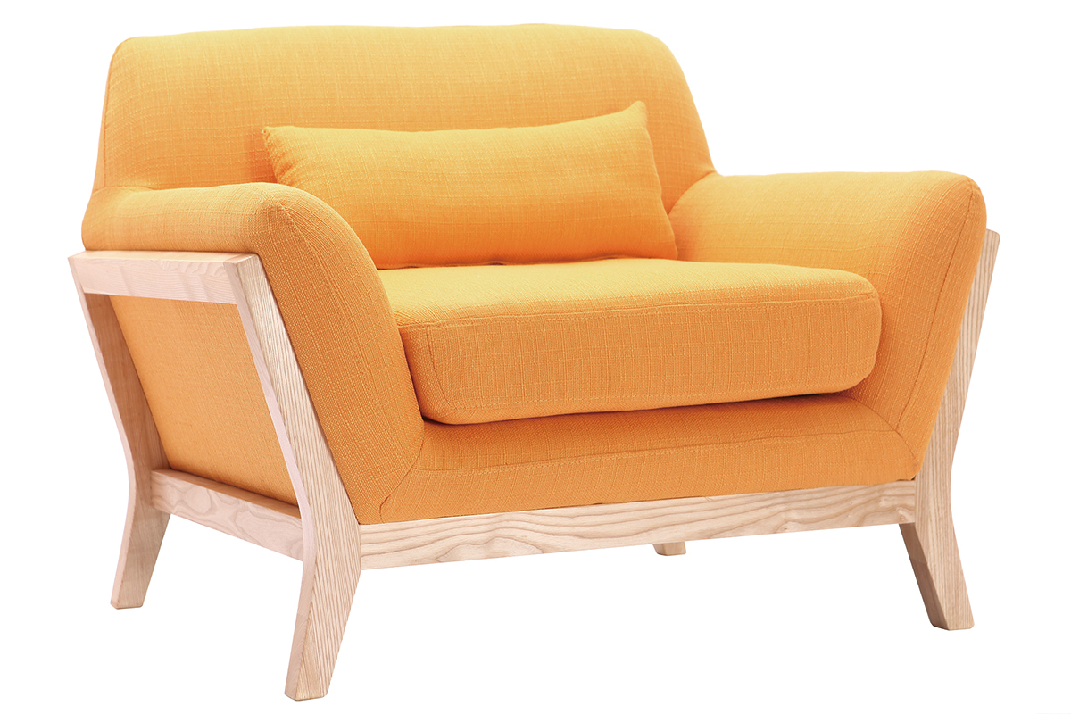 Fauteuil design jaune pieds bois YOKO