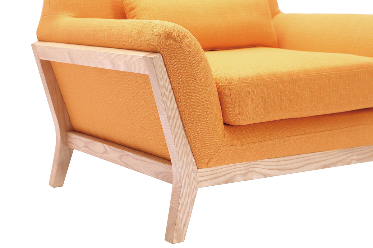 Fauteuil design jaune pieds bois YOKO