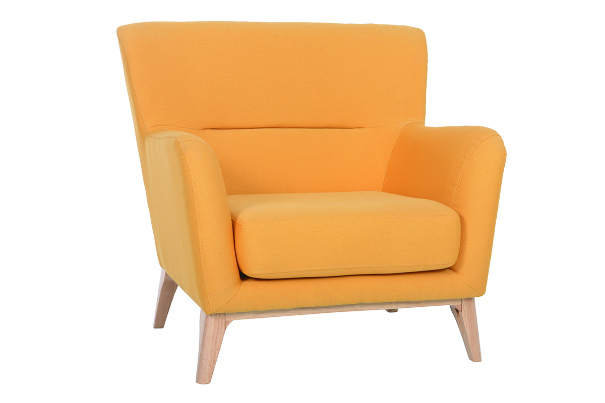 Fauteuil design jaune pieds en bois MARKUS