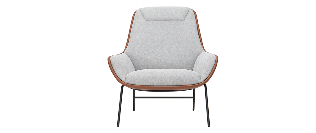 Fauteuil design marron avec tissu effet velours gris MARCEAU