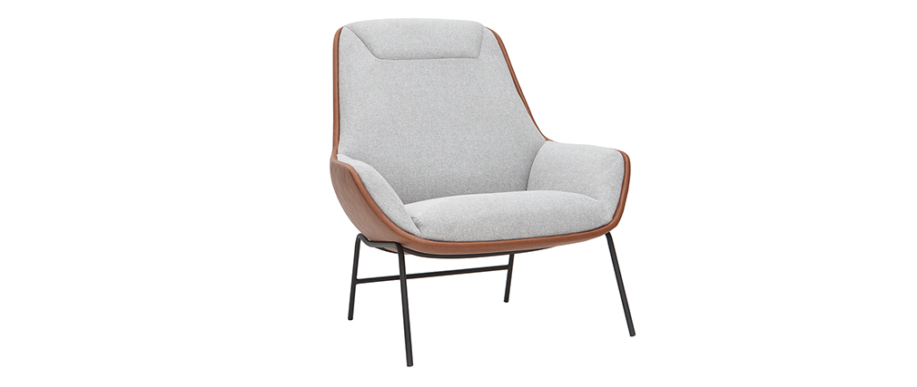 Fauteuil design marron avec tissu effet velours gris MARCEAU
