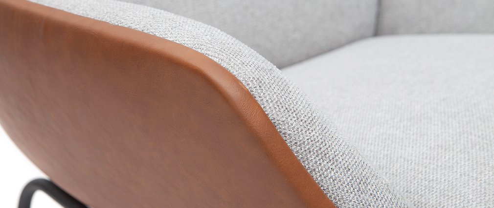 Fauteuil design marron avec tissu effet velours gris MARCEAU